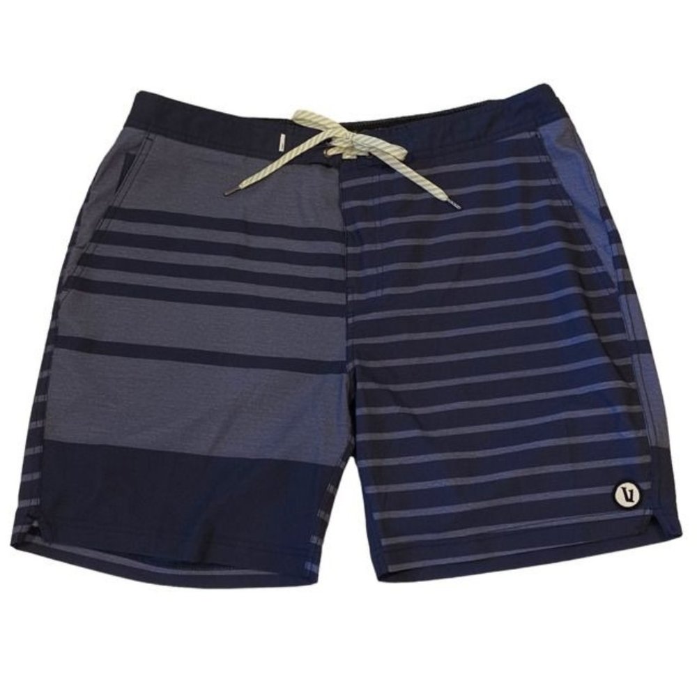 Vuori Swimming Trunks Mens 36 Striped Blue Hybrid Board Shorts Drawstring Swim